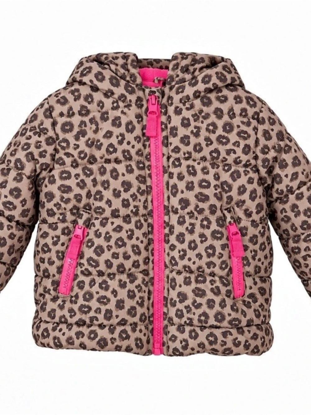Carter’s 12M Leopard Print Puffer Jacket Pink Fleece Lined